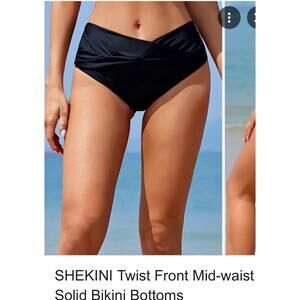NWT SHEKINI Twist Front Mid-waist Solid Bikini Bottoms in black size large